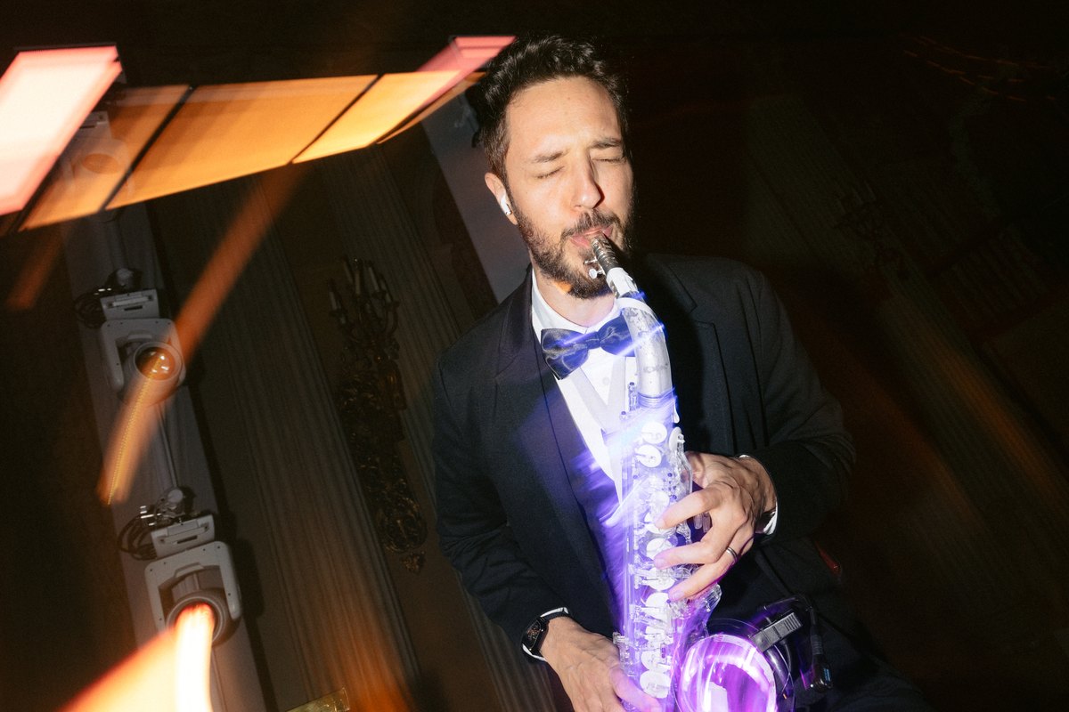 Saxophonist performing live at a Los Angeles wedding reception